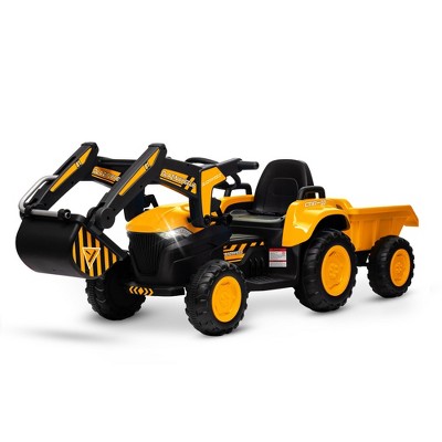 12V Kids 3 in 1 Ride on Excavator & Tractor with Detachable Trailer, Kids Electric Vehicles with LED Lights
