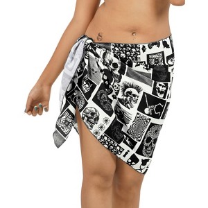 LA LEELA Women's Halloween Costumes Coverups Pareo Sarong Wraps One Size Obsidian Skull - 1 of 4