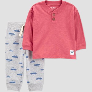 Carter's Just One You®️ Baby Boys' Cars Top & Bottom Set - Red/Blue - 1 of 3