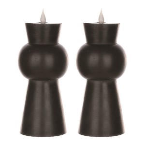 Simplux LED Designer Candle Set – Wax & Plastic – 3.25 x 3.25 x 8.5 Inch, 4 & 8 Hr Timer, Set of 2, Black By Melrose - 1 of 3