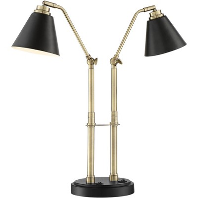 Adjustable Black and Brass Mid-Century Modern Desk Lamp with USB