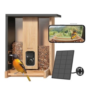 Birdfy Natural Bamboo FHD Mounted Camera 14" Hopper Feeder Tan - 1 of 4