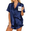 Ekouaer Womens Satin Pajamas Set Button Down 2 Piece Silk Pjs Shorts Set Ruffle Lingerie Notch Collar Sleepwear - 4 of 4