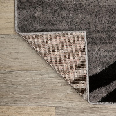 Gray and Black Abstract Round Synthetic Area Rug