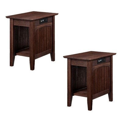 AFI Mission Solid Wood End Table With Built-In Charger, Walnut, Brown