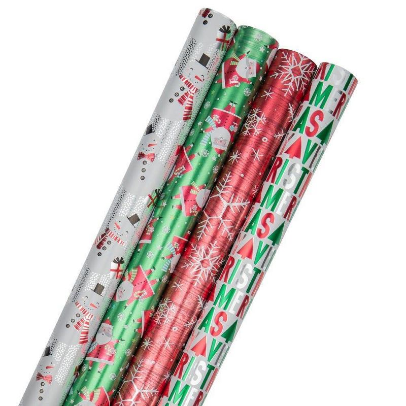 JAM Paper &#38; Envelope 4ct Christmas Gift Wrap Rolls &#39;HoHoHo Santa&#39; Red, 1 of 6