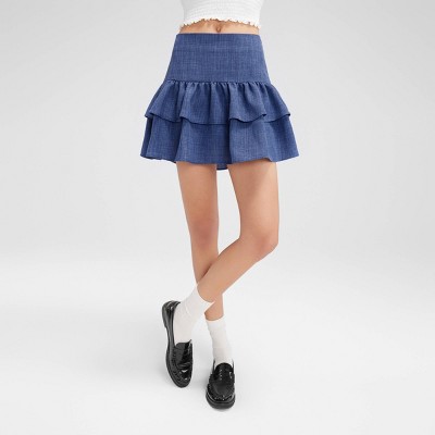 Women's Plaid Ruffle Mini Skirt - Wild Fable™ Blue L