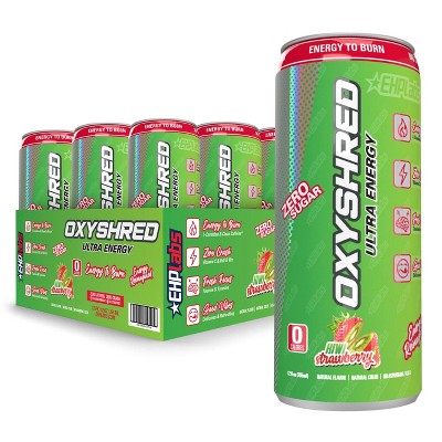 EHPlabs OxyShred Energy Drink - Zero Sugar, Zero Calories, with Amino Acids, Vitamin C, Green Tea Extract & Clean Caffeine - Kiwi Strawberry (12-Pack)