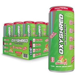 EHPlabs OxyShred Energy Drink - Zero Sugar, Zero Calories, with Amino Acids, Vitamin C, Green Tea Extract & Clean Caffeine - Kiwi Strawberry (12-Pack) - 1 of 4