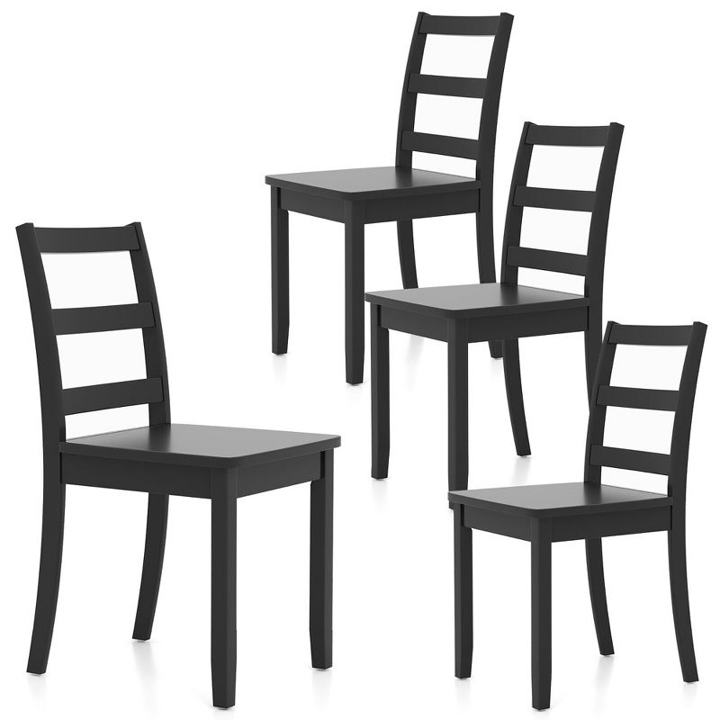 Tangkula Set of 4 Dining Chairs Ladder Back Armless Side Chair w/ Solid Rubber Wood Legs, 1 of 10