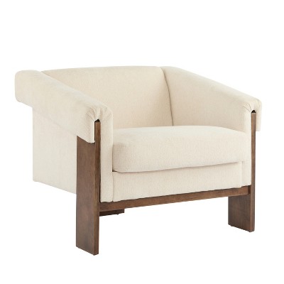 APRILSOUL Mid-Century Modern Accent Chair with Brown Faux Leather, Deep Cushions, and Wide Armrests ¨C Perfect for Living Room Bedroom or Office