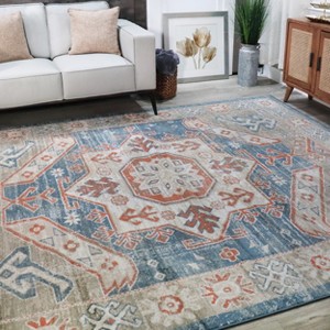 Rustic Medallion Polypropylene Blue Indoor Runner Rug by Blue Nile Mills - 1 of 4