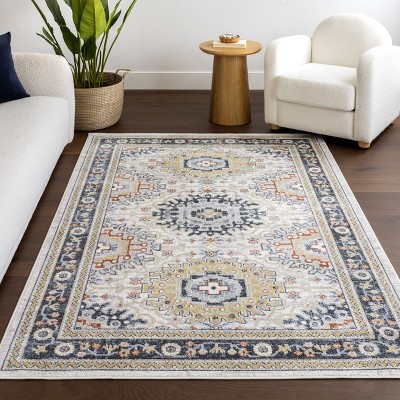 Blue Medallion Synthetic 8' x 10' Washable Area Rug