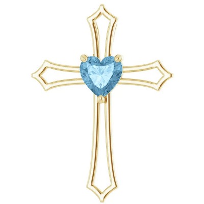 Pompeii3 7mm Blue Topaz Women's Heart Pendant in 14k Gold Necklace 7mm Tall
