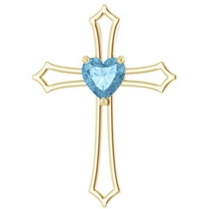 Pompeii3 7mm Blue Topaz Women's Heart Pendant in 14k Gold Necklace 7mm Tall - 1 of 4