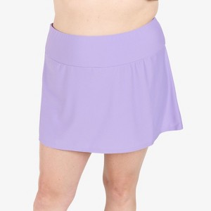 Calypsa Women's Plus Size Chlorine Resistant High Waisted Mini Swim Skirt With Shorts - 1 of 4