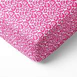 Bacati - Ikat Bright Pink Leopard Muslin 100 percent Cotton Muslin Universal Baby US Standard Crib or Toddler Bed Fitted Sheet