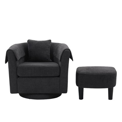GlasFlength Accent Chairs Swivel Accent Chair Chenille Barrel Armchair with Ottoman Set Modern Side Chair for Room, Black, 27"*24.6"*24.8"