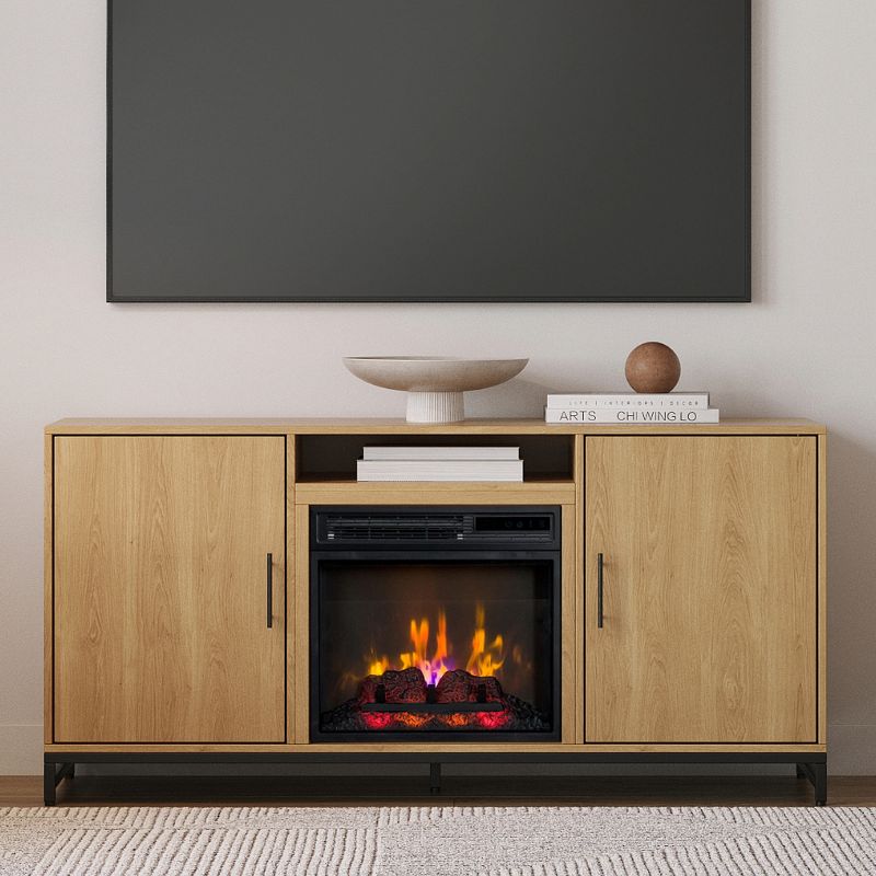 Modern Ember Rochester TV Stand, Entertainment Center, TVs up to 60", 2 Cabinets, 3 Shelves, with 18" Electric Fireplace, 2 of 10