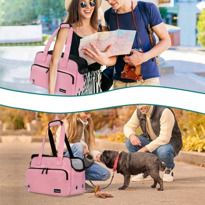 PetAmi Small Dog Purse Carrier, Soft Portable Pet Puppy Cat Travel Handbag Tote, Airline Approved Breathable Pockets Fleece Bed (Pink)