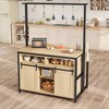 Kitchen Island with Storage, Farmhouse Island Table with Sliding Barn Doors, Coffee Bar Station with Power Outlet, Brown - 3 of 4
