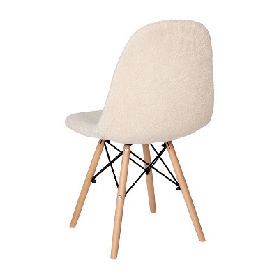 Off-White Faux Shearling Armless Chairs with Wooden Legs, Set of 2