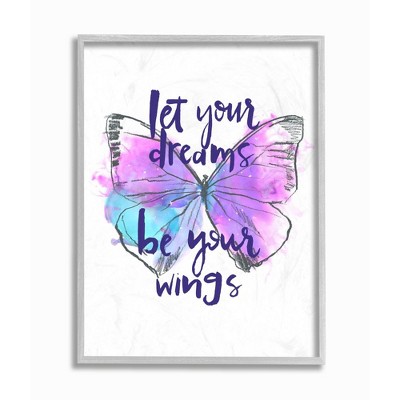 Stupell Industries Dreams Quote Purple Blue Butterfly Inspirational Sketch