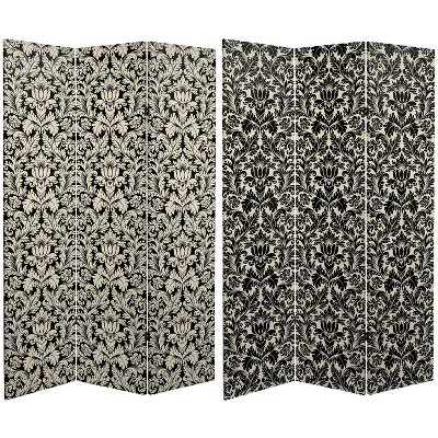 6" Double Sided Damask Canvas Room Divider White/Gray/Black - Oriental Furniture