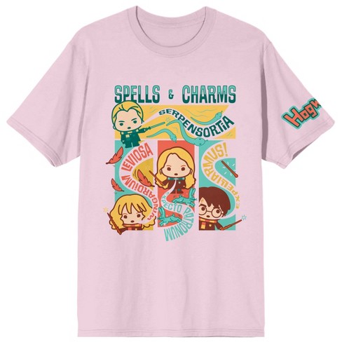 Harry Potter Spells And Charms Chibi-style Art Women's Pink Short Sleeve  Crew Neck Tee : Target