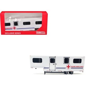 Equine Ambulance Trailer White with Blue Stripes 1/87 (HO) Plastic Model by Promotex - 1 of 3