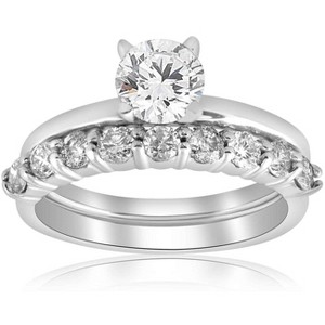 Pompeii3 1 1/10ct Diamond Engagement Wedding Ring Solitaire Set 14k White Gold - 1 of 4
