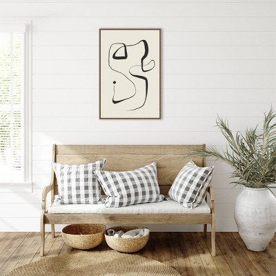 Abstract Black and White Canvas Wall Art with Brown and Gold Frame