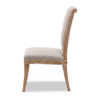 Beige Upholstered High Back Weathered Oak Side Chair