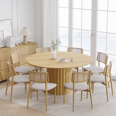 Dovelina 60" Wood Round Dining Table Mid-Century Modern Kitchen Table Dining Room Table for 8 People