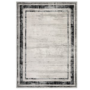 Washable Runner Rug – Modern Border Soft Distressed, Minimalist Non-Slip, Stain Resistant Kitchen & Hallway Carpet, Contemporary Indoor Runner Rug - 1 of 4