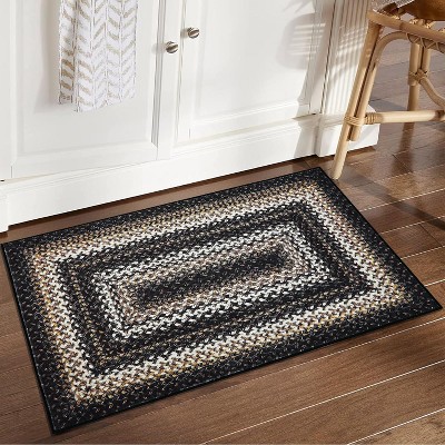 Braided Print Area Rug - Non-Slip Rustic Carpet for Living Room, Bedroom, Nursery - Aesthetic Distressed Accent Mat