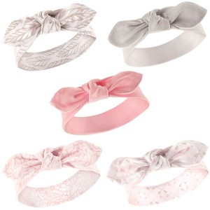 Hudson Baby Infant Girl Cotton Headbands 5pk, Gray Feather, 0-24 Months - 1 of 4