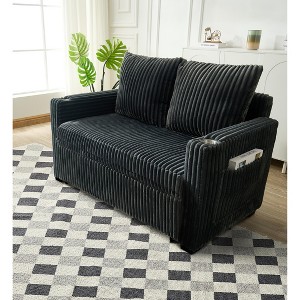 TiramisuBest Velvet Sleeper Sofa with Pull-Out Bed, Reclining Loveseat Couch with Pillows & Side Pockets – Black - 1 of 4