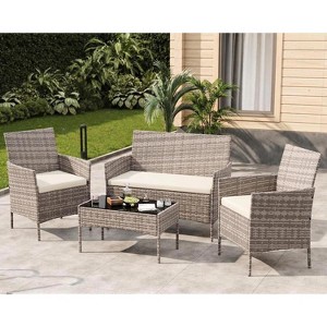 4-Piece All-Weather Wicker Patio Conversation Set - Rattan Furniture ...