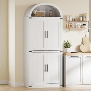 Acekool Arched Bookcase with Doors, 71.4" Tall Farmhouse Display Cabinet, Deep Storage Shelves, Glass Accents, Wooden Display Rack for Home, White - 1 of 4