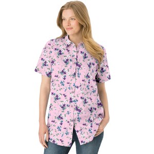 Woman Within Women's Plus Size Petite Perfect Short Sleeve Shirt - 1 of 4