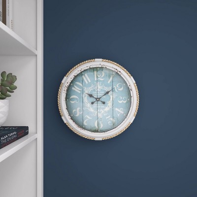 17" Blue Metal Rope Accent Nautical Wall Clock