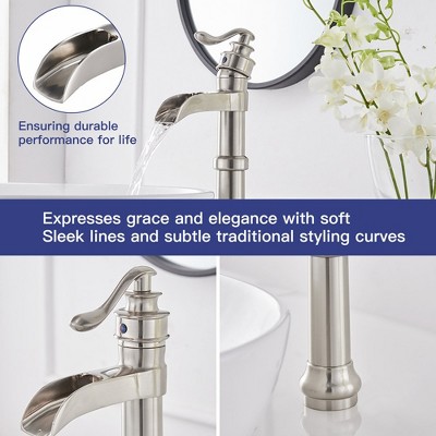 Brushed Nickel Waterfall Spout Single Handle Vessel Faucet