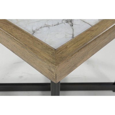 Beige and Black Square Wood and Stone End Table