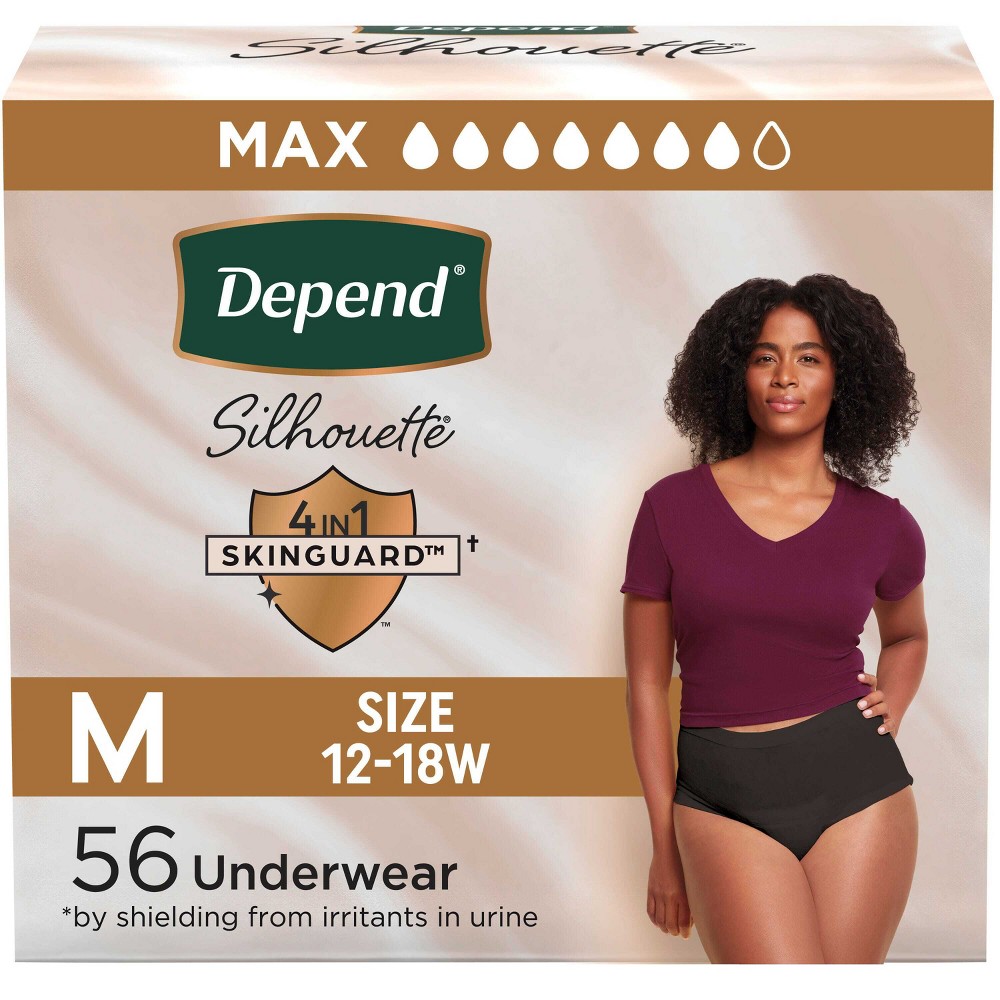 Depend Silhouette Incontinence & Postpartum Underwear for Women - Maximum Absorbency - M - Black - 56ct