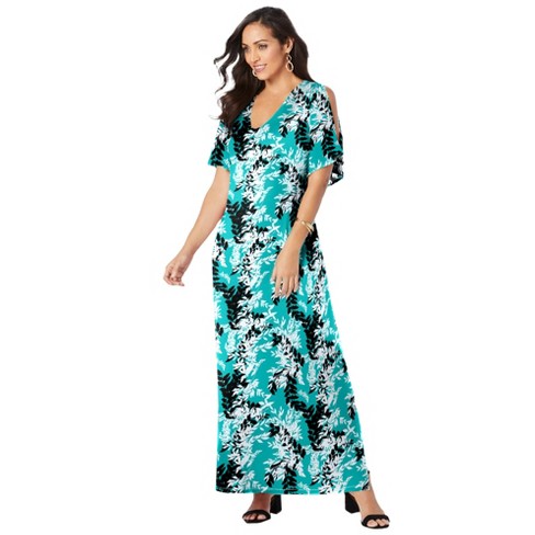 Jessica London Women’s Plus Size Cold Shoulder Maxi Dress, 30 W - Aqua ...