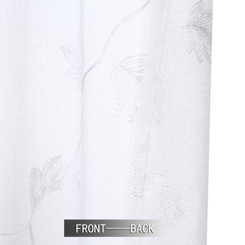 Leaf Embroidered Voile Sheer Kitchen Curtain Valance, White, 52" x 15", 5 of 6