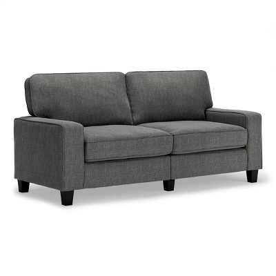 Gray Linen Reclining Sofa with Removable Cushions and Wood Frame