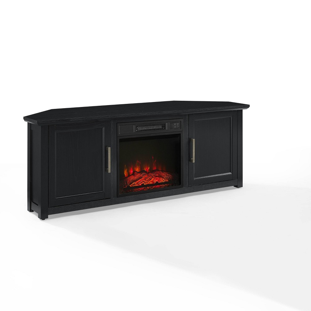 Crosley Camden Corner TV Stand for TVs up to 60" with Fireplace Black: Mid-Century Modern Entertainment Center, Cable Management
