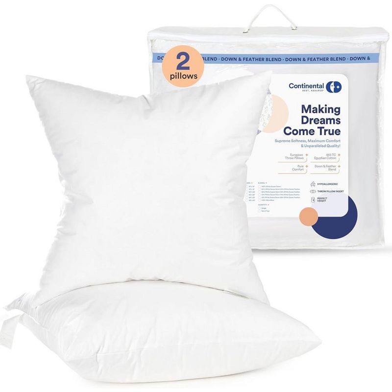 Continental Bedding Throw Pillow Inserts 80% White Goose Down 20% Feather Pillow Insert Inch Pack of 2, 2 of 5